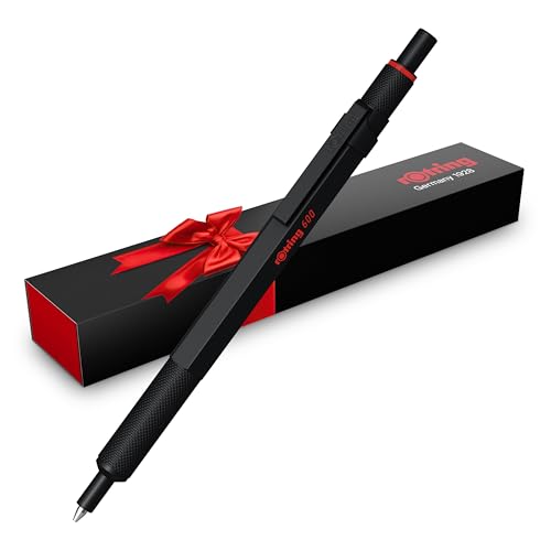 rOtring 600 Gel Pen, Black Metal Body Pen, Black Ink, 0.55mm, Non-Slip Knurled Grip & Hexagonal Barrel, Refillable, 1 Count - Smooth Writing, Stationary, Desk Essentials