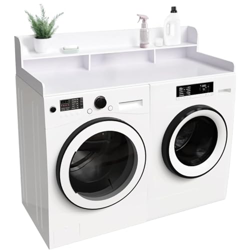 CuisinSmart Washer Dryer Countertop with 2-Tier Shelf, Wood Laundry Countertop Over Washer and Dryer with Edge, 54" Width x 27.5" Depth Laundry Hamper Table Top Storage Organization White