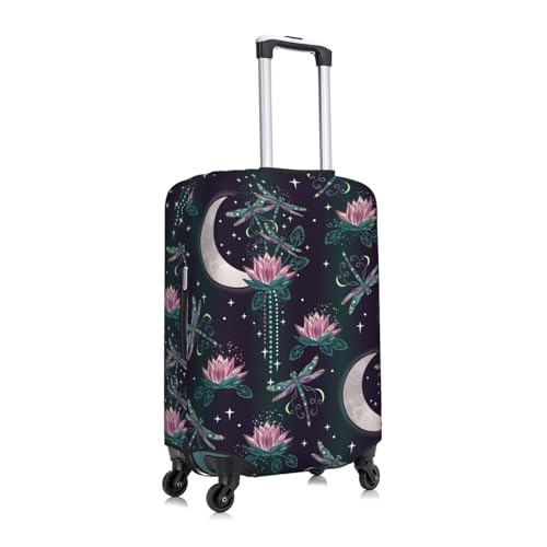 Travel Luggage Cover Spandex Suitcase Protector Bag,Flower Dragonflies Moon Anti-Scratch Fits 18-32 Inch Luggage, Suitcase Sleeve For Kid And Adult,Medium3