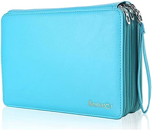 Shulaner 200 Slots Colored Pencil Case Organizer with Zipper PU Leather Large Capacity Pen Holder Bag (Lake Blue)