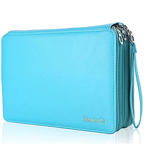 Shulaner 200 Slots Colored Pencil Case Organizer With Zipper Pu Leather Large Capacity Pen Holder Bag (Lake Blue) #TOP21