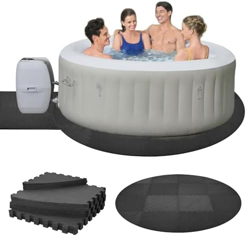 77″ Round Hot Tub Mat for Inflatable Tub, 1/2″ Extra Thick Hot Tub Pad Foundation Non-Slip EVA Foam Padding for Outdoor Hot Tubs Pool Spa Pad Game Camping Mat, Easy Clean