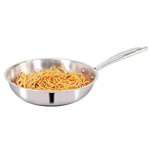 Wonderchef Nigella Tri-ply Stainless Steel 24 cm Fry Pan | 2 litres | 2.6mm Thickness | with Induction Base | Compatible with All cooktops | Riveted Cool-Touch Handle | 10 Year Warranty