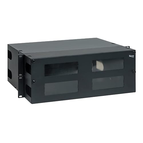 ICC 4U Fiber Optic Rack Mount Enclosure, LGX Compatible, 12 Slots, Black | Supports 288 LC connections, 20-gauge cold-rolled steel, sliding tray, removable covers, EIA-310 compliant