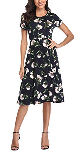 Image of Urban CoCo Women's Floral Print Short Sleeve Flared Midi Dress