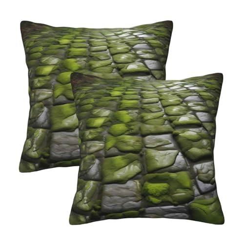 Funda de almohada de 2 piezas con estampado de pavimento de piedra de musgo, decoración al aire libre, para el hogar, cama, sala de estar, sofá, funda de almohada