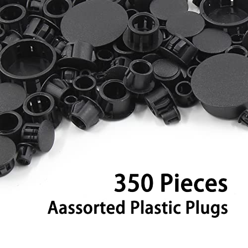 Suiwotin 350Pcs 8 Sizes Plastic Hole Plugs Assortment, Flush Type Snap In Locking Tube Hole Plugs, 3/16", 1/4", 5/16", 3/8", 1/2", 5/8", 3/4", 1" Furniture Post Pipe Insert End Caps (Black) #TOP4