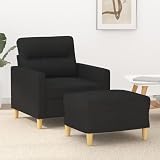 YuuSsea Poltrona con sgabello, colore nero, 60 cm di larghezza, rivestimento in tessuto, struttura in metallo, per soggiorno, camera da letto, comoda poltrona relax, design moderno