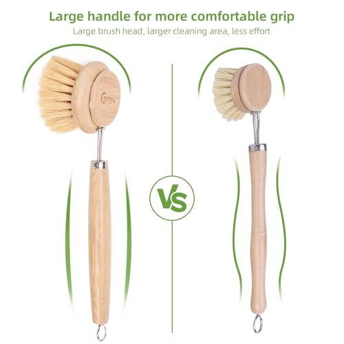 Image of Bamboo Scrub Brush with Handle - Soft Bristles, Non Toxic Dish Brush, Compostable & Biodegradable, Bamboo Dish Scrubber for Cookware, Bowls and Plates, Non-Stick Pans