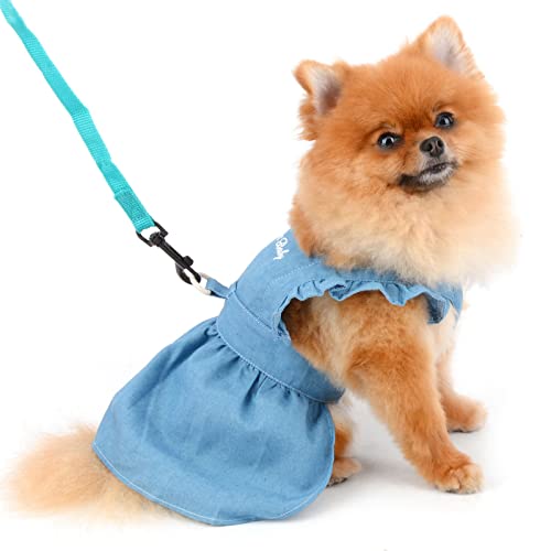 PAIDEFUL Dog Dress for Small Dogs Cats Female Girls Bib Denim Harness Straps Pleated Pinafore Dress Pet Clothes Puppy Chihuahua Yorkie Clothing Mini Apparel Spring Summer Tutu Skirt Lightblue M
