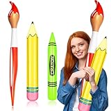 3 Pcs Giant Inflatable Paint Brush Crayon Pencil Set Large Blow Up Pencil Colored Crayon Art Paint Brushes Balloon Prop Kit for Back to School Classroom Events and Birthday Party Decorations