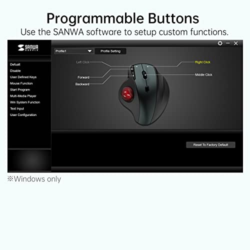 Sanwa 2.4G Wireless Ergonomic Trackball Mouse, Optical Rollerball Mice, Programmable Silent Buttons, 34Mm Trackball, 600/800/1200/1600 Adjustable Dpi, Compatible With Macbook, Laptop, Windows, Macos #TOP6