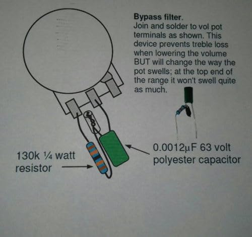Electrónica Baile Kit Treble Bleed Condensateur 0.0012uF Sprague Orange Drop + Résistance Antique Allen Bradley 130K Kinman Mod pour ne pas perdre d'aigus dans le volume de guitare électrique – vue 2