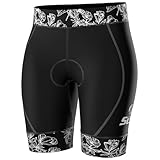 SLS3 Triathlon Shorts Women, Slim Athletic Fit - Womens Tri Shorts for All Abilities, Super Comfy with Soft Chamois Pad (Black Rose, Medium)
