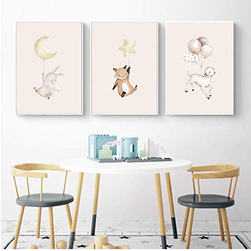 Affiche Agneau Lapin Aquarelle Décoration Murale Chambre Bébé 50x70cm