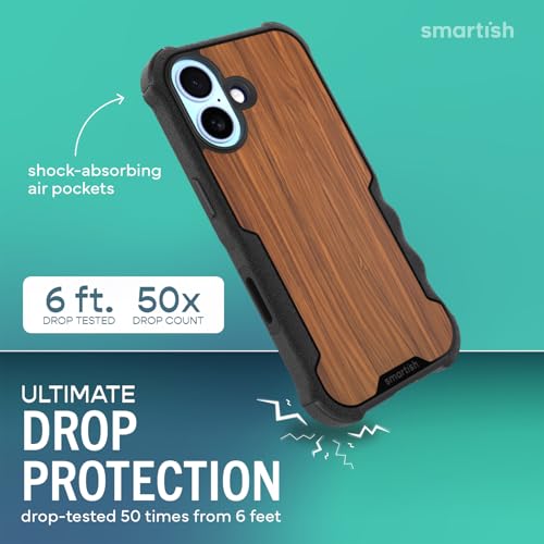 Image of Smartish iPhone 17 MagSafe Case - Gripzilla Protective Magnetic Case for Men [Rugged + Tough] Military Grade Heavy Duty Grip Armor - Drop Tested for iPhone 17 - Walnut Woods