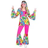 W WIDMANN MILANO Party Fashion - Disfraz hippie para mujer de los años 60, pantalones acampanados y diadema para fiestas y carnaval