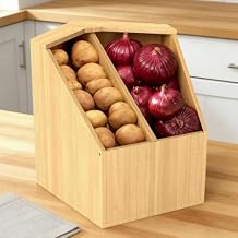 Jolitac Bamboo Pantry Storage Bins - Stackable Baskets, Potato and Onion Storage for Pantry Organization, Set 3 Pieces Bamboo 1-Tier