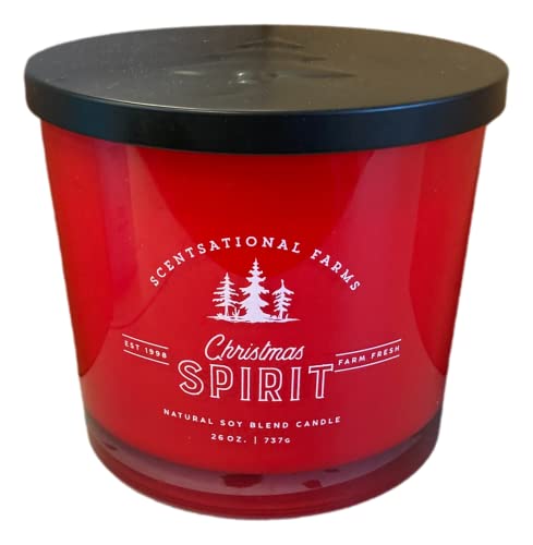Scentsational Holiday Scented Candles, Large Triple Wick, 26 Ounce, Soy Blend (Christmas Spirit)
