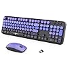 Combo de teclados inalámbricos, mouse y teclado, teclado cremoso, lindo juego de teclado y mouse inalámbricos para computadora de escritorio, laptop, PC (102 teclas, morado y negro)