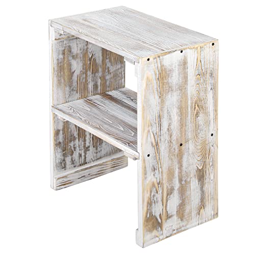 Mygift Rustic Farmhouse Whitewashed End Table, Decorative Solid Wood Home Decor Side Table With Center Storage Shelf For Living Room Or Bedroom #TOP5