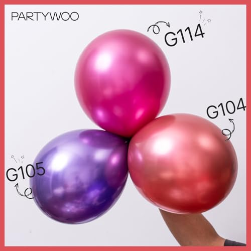 Image of PartyWoo Metallic Pink Balloons 140pcs Different Sizes Pack of 18 12 10 5 Inch Chrome Hot Pink Magenta Fuchsia Balloons for Birthday Anniversary Bachelorette 1950s Party Decorations Pink-G104