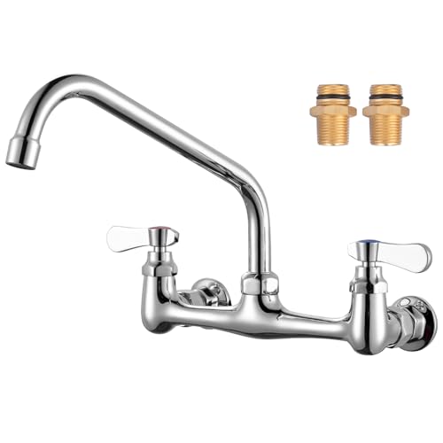 iVIGA Commercial Sink Faucet with 10” Swivel Spout, 8" Center Wall Mount Kitchen Faucet, Dual Handles Brass Utility Sink Faucet for Laundry Room Restaurant Compartment Sink, Polish Chrome