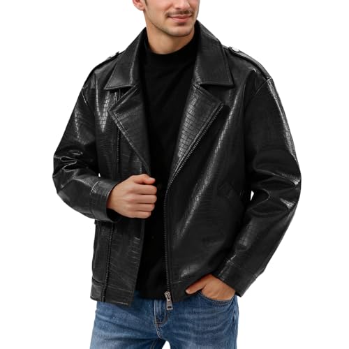 Blouson en cuir synthétique vintage pour homme avec finitions zippées