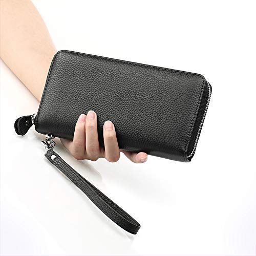 Moflycom Womens Wallet Rfid Blocking Genuine Leather Zip Around Wallet Clutch Wristlet Travel Long Purse For Women Black #TOP4
