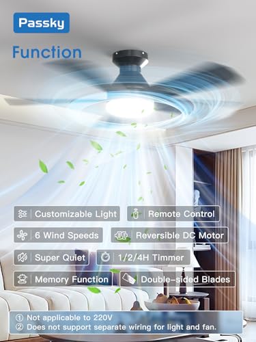 Image of Passky 42 Inch Smart Ceiling Fans with Lights, Low Profile, Alexa, Black | Remote /Alexa Voice Control, 6 speeds, Dimmable 3CCT Light, Quiet Reversible DC Motor, Timer, Memory, Flush Mount for Bedrooms