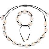 Starain 2Pcs Shell Necklace Anklet for Women Handmade Adjustable Puka Beach VSCO Girl Shell Necklace