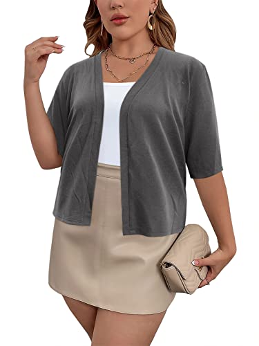 Women's Short Sleeve Cardigan Knit Sweaters Cropped Open Front Shrug Bolero