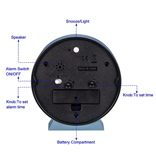 Tinload 4.5" Battery Operated Antique Retro Analog Alarm Clock, Small Silent Bedside Desk Clock With Night Light, Battery Operated, Snooze, For Living Room, Bedroom, Bedside, Desk(Blue) #TOP3