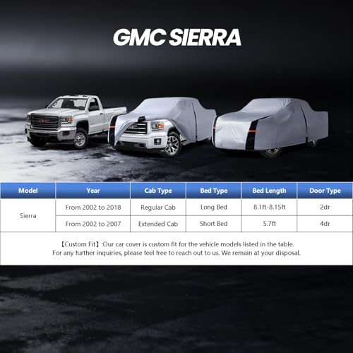 Image of Multi-Layer GMC Sierra Truck Cover, Custom fit Sierra 2002-2018 Regular Cab Long Bed(8.15') Car Cover Waterproof All Weather, Full Exterior Cover Rain Wind Dust and UV Protection with Door Zipper