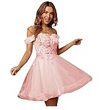Youjiayi Pink Homecoming Dresses for Teens Princess Lace Tulle Cocktail Dress for Women Off Shoulder Mini DAMA Dresses Size 0