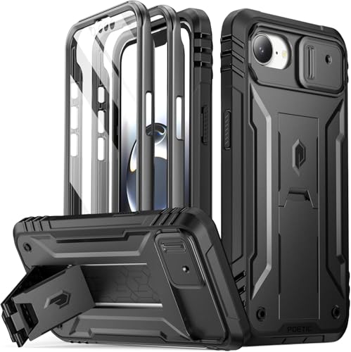 Coque iPhone 16e et 17e Poetic Revolution intégrale noire avec béquille 6,1 pouces