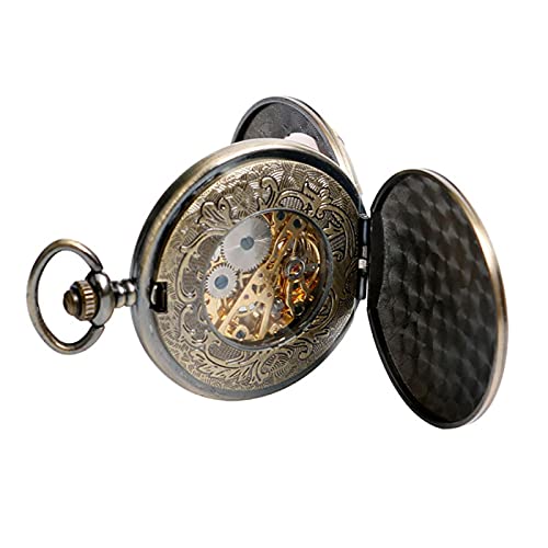 LIANXIAO - Pocket watch,Transparent Glass Bronze Robotic Hand Winding Pocket Watch Rose Gold Roman N