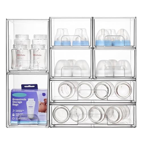 Image of Vtopmart Stackable Storage Drawers Set of 8, Clear Plastic Organizer Bins for Bathroom Supplies,Ideal for Cabinet,Pantry,Laundry Room Organization