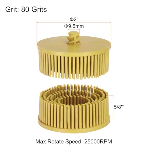 Image of HARFINGTON 5pcs Bristle Disc 2 inch 80 Grit Abrasive Brush Deburring Electric Disc Brush with Quick Change Lock Abrasive Coating Removal Disc for Metal, Yellow