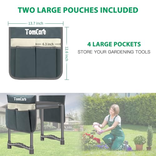 Image of TomCare Garden Kneeler and Seat 10.64 inch Wider Larger Soft Kneeling Pad Garden Bench with 2 Large Tool Pouches Heavy Duty Garden Stool Foldable Tools Gardening Gifts for Women Men Gardeners,Grey