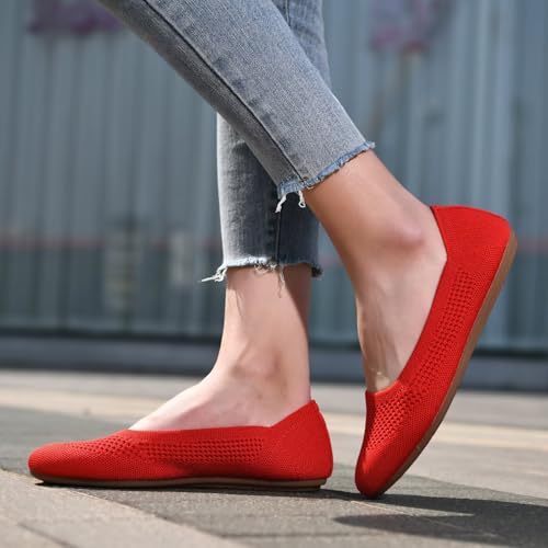 poemlady Women’s Ballet Flat Shoes Dress Shoes Knit Round Toe Slip On Ballerina Walking Flats Shoes for Woman Low Wedge Casual3