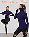 WOWENY Thermal Turtleneck Tops for Women Long Sleeve Shirts Running Base Layer with Face Mask Neck Gaiter Thumbholes (Navy, XL)