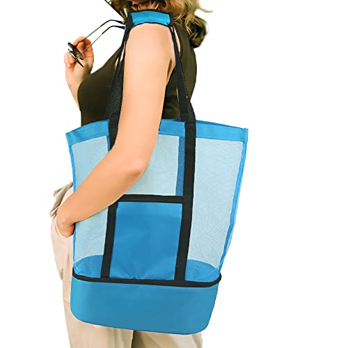 Sac de pique-nique de plage de grande capacité, Séparation humide et sèche sac en filet Multifonctionnel Portable, utilisé pour les sacs d'épicerie, sac à lunch, sac de pique nique,Réutilisable Cover