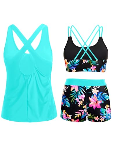 Image of Holipick 3 Piece Tankini Swimsuits for Women Tummy Control Bathing Suits Swim Tank Top with Bra Boy Shorts Teen Swimwear 2026