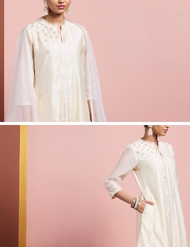 Image of Amazon Brand - Myx Women's A-Line Kurta Set with Organza Dupatta (Available in Plus Sizes)