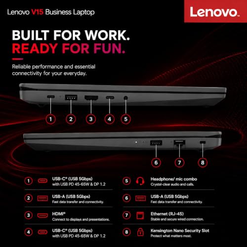 Image of Lenovo New V15 Business and Student Laptop, Intel Quad-Core N150 Processor, 16GB DDR5 RAM, 1TB PCIe SSD, 15.6 inch FHD Display, Ethernet Port RJ-45, Windows 11 Pro, Black