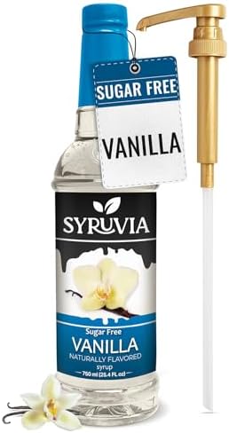 Syruvia Sugar Free Coffee Syrup, Vanilla Flavored Syrup for Drinks, Lattes, and Desserts – 25.4 fl oz - with Pump