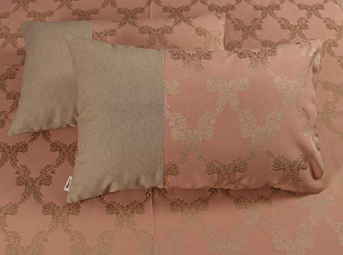 Image of Peach Self Design Double Cotton Jacquard Bedcover with 2 Pillow Covers, Pack of 1