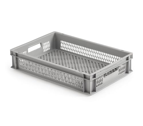 1a-TopStore Eurobox Stapel- und Transportkasten, durchbrochen, perforiert, offene Griffe, verschiedene Größen (60x40x13 cm)