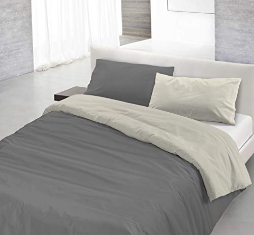Natural Colour Duvet Cover Set, Smoke gray/Cream, Double